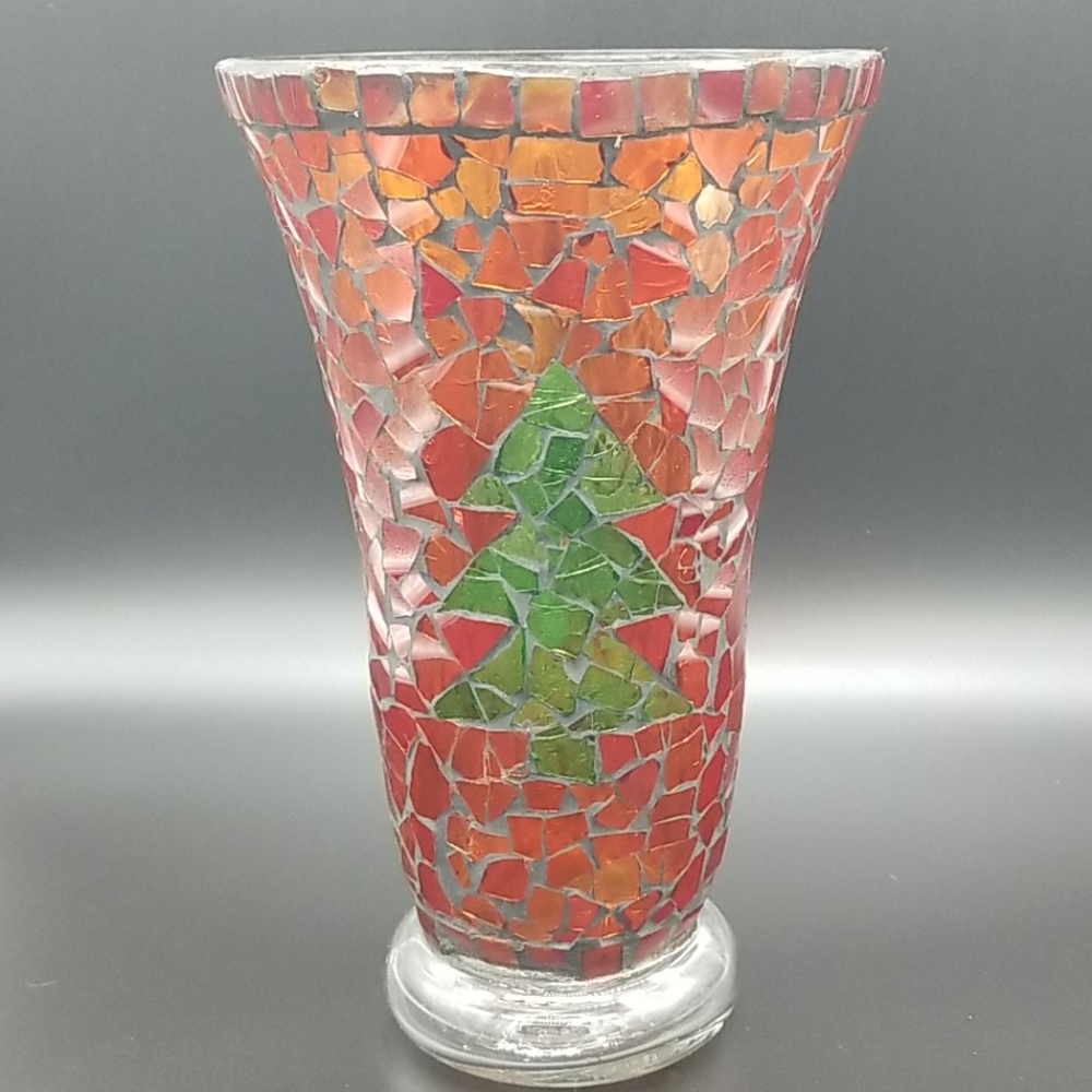 Vintage Red and Green Mosaic Tree Holiday Vase - Picture 3 of 8